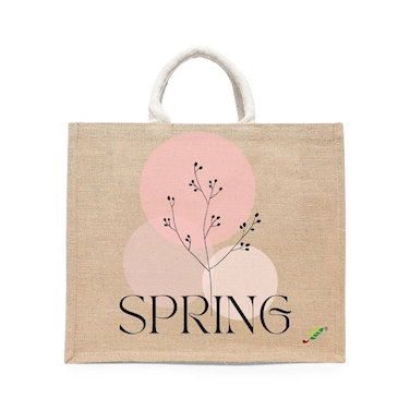 BYFT Tote Bag - Spring Printed Stylish Carry-All Laminated Jute Bag With Gusset Set of 01