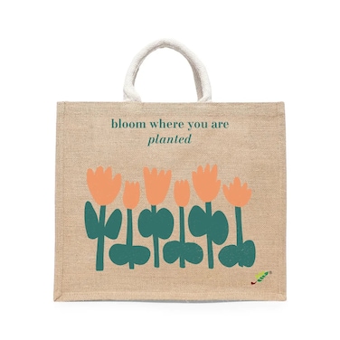 BYFT Tote Bag - Bloom where you are planted Printed Stylish Carry-All Laminated Jute Bag With Gusset Set of 01