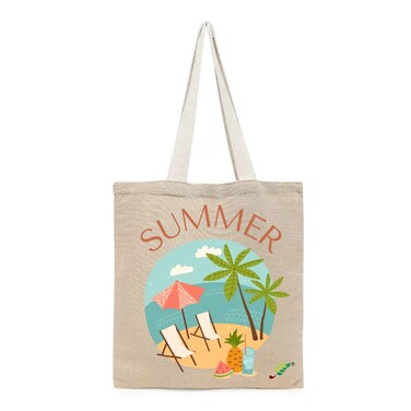 BYFT Tote Bag - Summer Beach Printed Stylish Carry-All Unlaminated Juco Bag Set of 01