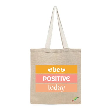 BYFT Tote Bag - Be Positive Today Printed Stylish Carry-All Unlaminated Juco Bag Set of 01