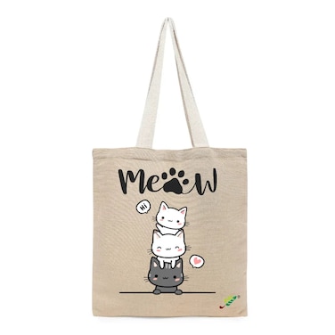 BYFT Tote Bag - Hi Meow Printed Stylish Carry-All Unlaminated Juco Bag Set of 01