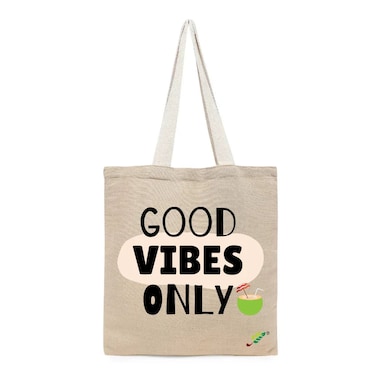 BYFT Tote Bag - Good Vibes Only Printed Stylish Carry-All Unlaminated Juco Bag Set of 01