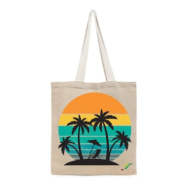 BYFT Tote Bag - Sunset &amp; Palms Printed Stylish Carry-All Unlaminated Juco Bag Set of 01