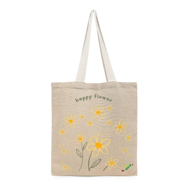 BYFT Tote Bag - Happy Flower Printed Stylish Carry-All Unlaminated Juco Bag Set of 01