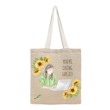 BYFT Tote Bag - You're doing great Printed Stylish Carry-All Unlaminated Juco Bag Set of 01