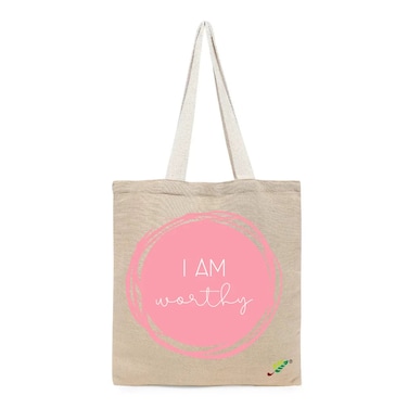 BYFT Tote Bag - I am worthy Printed Stylish Carry-All Unlaminated Juco Bag Set of 01