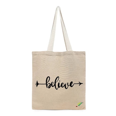 BYFT Tote Bag - Believe Printed Stylish Carry-All Unlaminated Juco Bag Set of 01