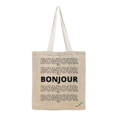 BYFT Tote Bag - Bonjour Printed Stylish Carry-All Unlaminated Juco Bag Set of 01