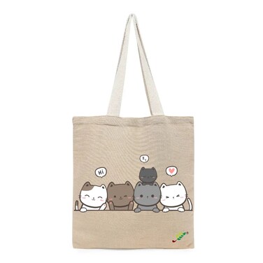 BYFT Tote Bag - Cute Kitty Printed Stylish Carry-All Unlaminated Juco Bag Set of 01