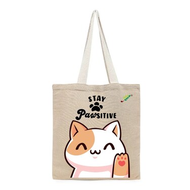 BYFT Tote Bag - Stay Pawsitive Printed Stylish Carry-All Unlaminated Juco Bag Set of 01