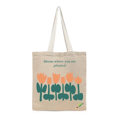 BYFT Tote Bag - Bloom where you are planted Printed Stylish Carry-All Unlaminated Juco Bag Set of 01