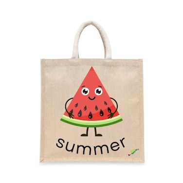 BYFT Tote Bag - Summer Watermelon Slice Printed Stylish Carry-All Laminated Juco Bag With Gusset Set of 01
