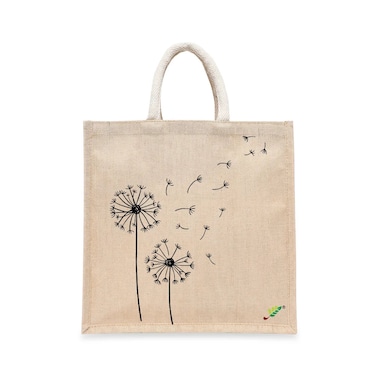 BYFT Tote Bag - Dandelion Printed Stylish Carry-All Laminated Juco Bag With Gusset Set of 01