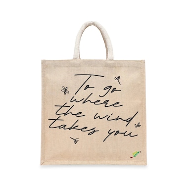 BYFT Tote Bag - To Go Where the wind takes you Printed Stylish Carry-All Laminated Juco Bag With Gusset Set of 01