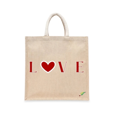 BYFT Tote Bag - Love Printed Stylish Carry-All Laminated Juco Bag With Gusset Set of 01