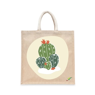 BYFT Tote Bag - Cactus Printed Stylish Carry-All Laminated Juco Bag With Gusset Set of 01