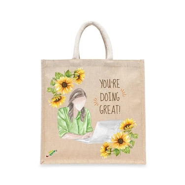 BYFT Tote Bag - You're doing great Printed Stylish Carry-All Laminated Juco Bag With Gusset Set of 01