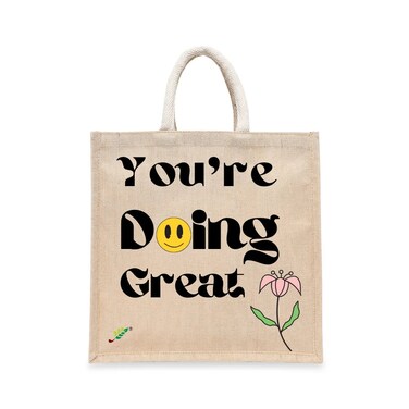 BYFT Tote Bag - You're doing great 2 Printed Stylish Carry-All Laminated Juco Bag With Gusset Set of 01