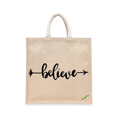 BYFT Tote Bag - Believe Printed Stylish Carry-All Laminated Juco Bag With Gusset Set of 01