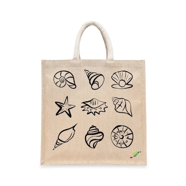 BYFT Tote Bag - Ocean Gems Printed Stylish Carry-All Laminated Juco Bag With Gusset Set of 01