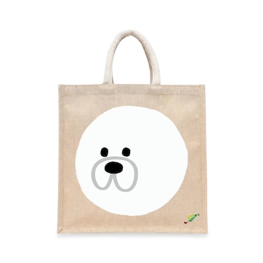 BYFT Tote Bag - Mochi Dog Printed Stylish Carry-All Laminated Juco Bag With Gusset Set of 01