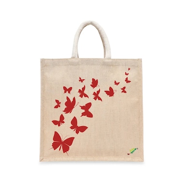 BYFT Tote Bag - Butterfly Printed Stylish Carry-All Laminated Juco Bag With Gusset Set of 01