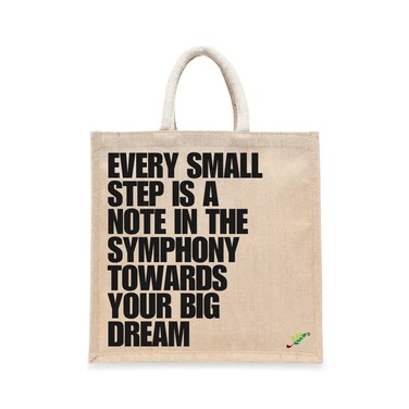 BYFT Tote Bag - Every Small Step is a note Printed Stylish Carry-All Laminated Juco Bag With Gusset Set of 01