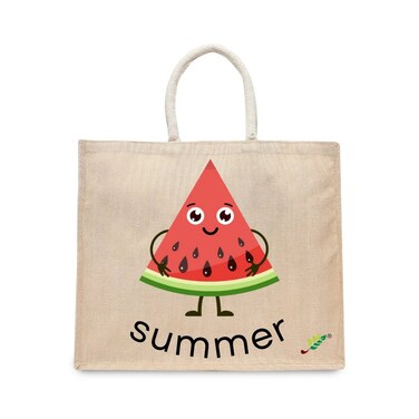 BYFT Tote Bag - Summer Watermelon Slice Printed Stylish Carry-All Laminated Juco Bag With Gusset Set of 01