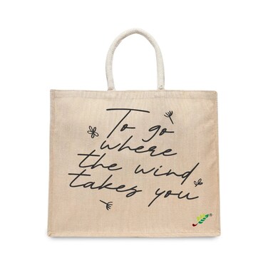 BYFT Tote Bag - To Go Where the wind takes you Printed Stylish Carry-All Laminated Juco Bag With Gusset Set of 01
