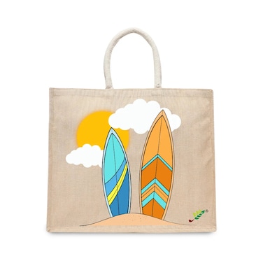 BYFT Tote Bag - Surfboards Printed Stylish Carry-All Laminated Juco Bag With Gusset Set of 01