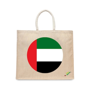 BYFT Tote Bag - UAE Flag Printed Stylish Carry-All Laminated Juco Bag With Gusset Set of 01