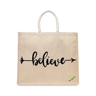 BYFT Tote Bag - Believe Printed Stylish Carry-All Laminated Juco Bag With Gusset Set of 01