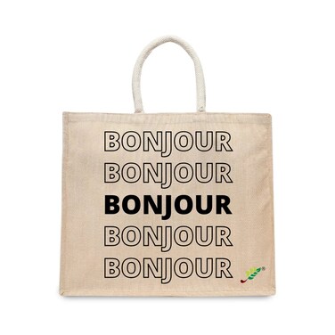 BYFT Tote Bag - Bonjour Printed Stylish Carry-All Laminated Juco Bag With Gusset Set of 01