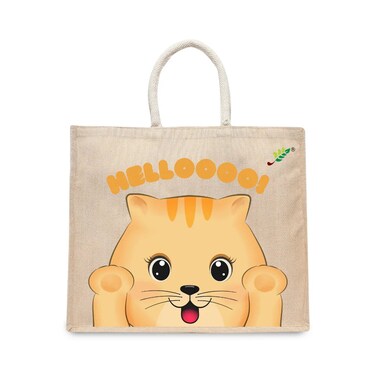 BYFT Tote Bag - Helloooo Printed Stylish Carry-All Laminated Juco Bag With Gusset Set of 01