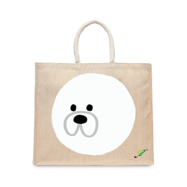 BYFT Tote Bag - Mochi Dog Printed Stylish Carry-All Laminated Juco Bag With Gusset Set of 01
