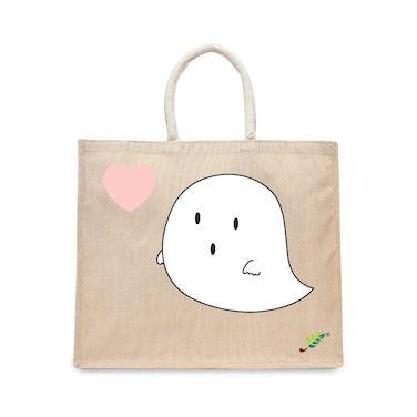 BYFT Tote Bag - Boo Printed Stylish Carry-All Laminated Juco Bag With Gusset Set of 01