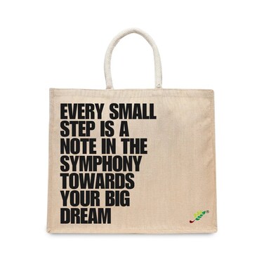BYFT Tote Bag - Every Small Step is a note Printed Stylish Carry-All Laminated Juco Bag With Gusset Set of 01
