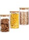 AKDC Set of 3 Round Glass Jar with Bamboo Lid, Kitchen Food Storage Containers Airtight Lids Cereals Canisters Jars for Pasta Spaghetti Tea Coffee Beans Candy Cookies Snacks (Small - 1000ML)