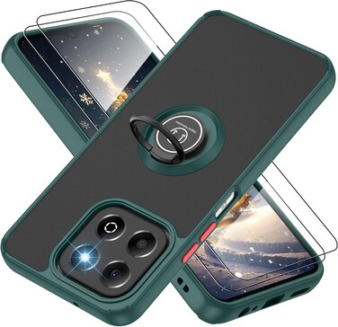 Case for Honor X7C Case Cover With 2Pack Screen Protector Metal Ring Holder Grip Kickstand Car Magnetic Mount Shockproof Matte Hard Back Bumper Case for Honor X7C Green