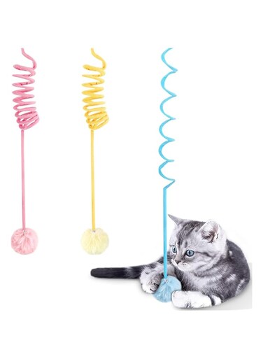 Hanging Cat Spring Toy, 3 Pack Self-Play Stretchable Plush Interactive Toy with Bell, Indoor Kitten Chasing &amp; Jumping Toy for Windows, Doors, and Cat Trees