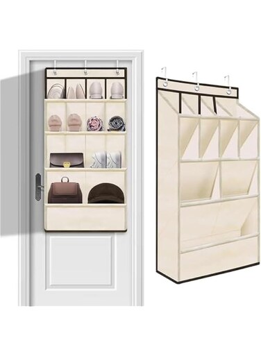 Over the Door Shoe Rack for Closet, Fit 14+ Pairs Sneakers Large Hanging Shoe Organizer, Shoe Holder Back of Door Dorm and Narrow Door Shoe Storage, Accessories (Beige)