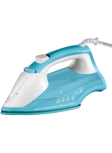 Russell Hobbs Light and Easy Brights Steam Iron - Colourful Design with 2x More Durable Soleplate, 115 Gram Steam Shot, and 35 Gram Continuous Steam - 26482 (Aqua), 1-Year Warranty