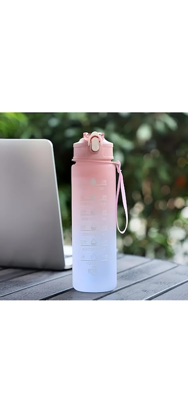 Plastic Water Bottle &ndash; Large Capacity, Anti-Fall Design with Straw &amp; Wrist Band &ndash; Stylish Letter Graphics for Everyday Hydration