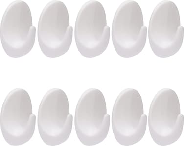 Marrkhor 10-Piece Self Adhesive Hooks White, Plastic Wall Hooks Self Adhesive White Hooks Wall Hanging Hooks Stick on Oval Hooks Seamless Hooks Towel Hooks Heavy Duty Sticky Hooks
