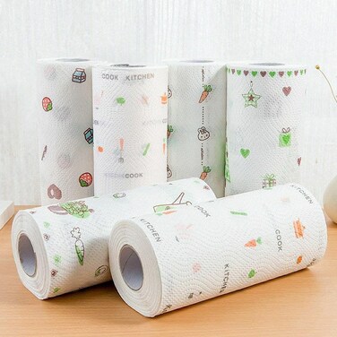 Marrkhor 6-Piece Kitchen Tissue Paper, Non-stick Oil Absorbing Paper Roll Kitchen Special Paper Towel Wipe Paper Dish Cloth Cleaning