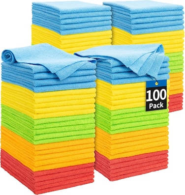 Markhor 100-Piece Microfiber Cleaning Cloths, Cleaning Rags, Lint Free Bulk Absorbent Microfiber Towels, Multi-Purpose Cloth for Car, Shop, Home, Restaurant