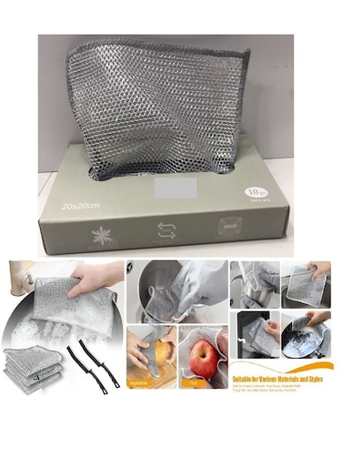 Marrkhor 1-Box Non-Scratch Wire Dish Cloth Multipurpose Wire Dish Washing Rags for Wet and Dry, Reusable, Wire Cleaning Cloth for Kitchen, Sink, Pot (1 Box-10 Cloths)