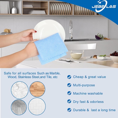 Marrkhor 50-Piece Reusable Kitchen Paper Towels All Purpose Cloths Kitchen Dish Cloths Absorbent Original Kitchen Towels Disposable Kitchen Rags Disposable Cloths Cleaning Wipe Sheets Blue