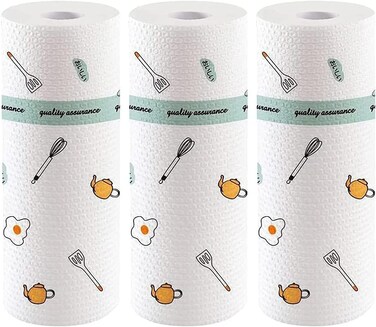 Marrkhor 3-Rolls Disposable Cleaning Towel Cartoon Printed Kitchen Dish Cleaning Towel Reusable Non-Woven Fabric Dish Cloth, Heavy Duty Eco-Friendly Non Woven Fabric Handy Wipes