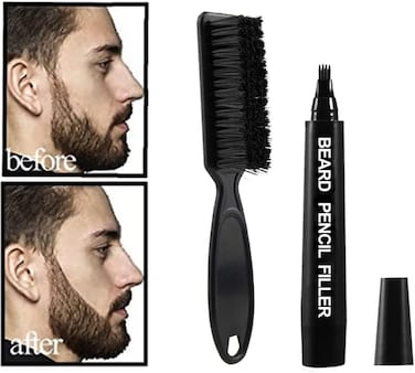 Marrkhor 1-Pcs Beard Pencil Filler for Men, Beard Filling Pen Kit - WaterProof, Long Lasting Coverage &amp; Natural Finish - Beard, Moustache and Eyebrows Bristle Brush Included (Black)